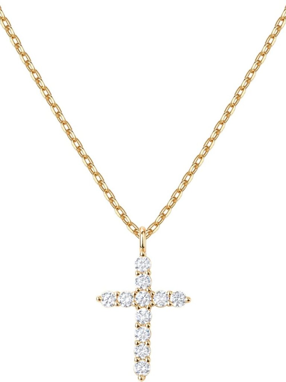 14K Gold Plated Cubic Zirconia Cross Necklace for Women | Cross Faith Pendant Ne